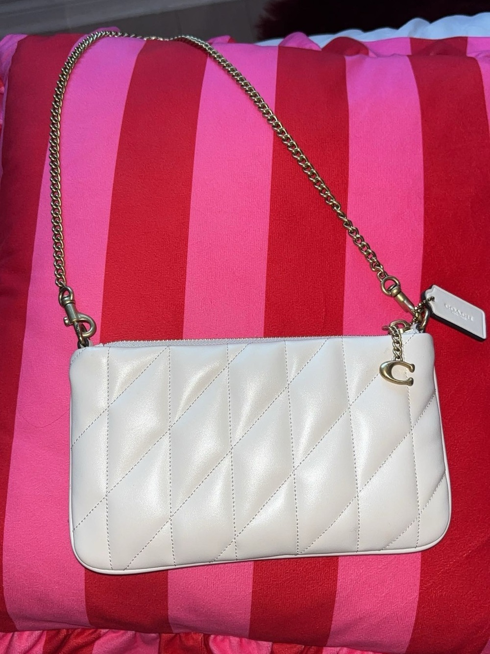 Coach Cream Quilted Leather Crossbody with Gold Chain